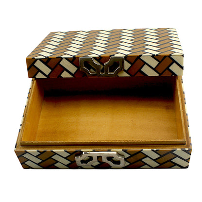 Handmade White & Brown Resin Trinket Box – Rectangular with Zig-Zag Pattern, Stylish Storage Solution