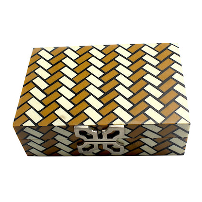 Handmade White & Brown Resin Trinket Box – Rectangular with Zig-Zag Pattern, Stylish Storage Solution