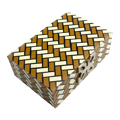Handmade White & Brown Resin Trinket Box – Rectangular with Zig-Zag Pattern, Stylish Storage Solution