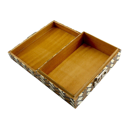 Handmade White & Brown Resin Trinket Box – Rectangular with Zig-Zag Pattern, Stylish Storage Solution