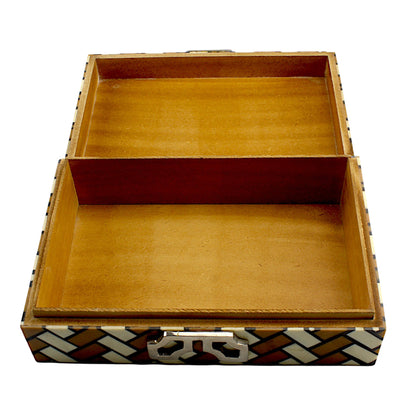 Handmade White & Brown Resin Trinket Box – Rectangular with Zig-Zag Pattern, Stylish Storage Solution