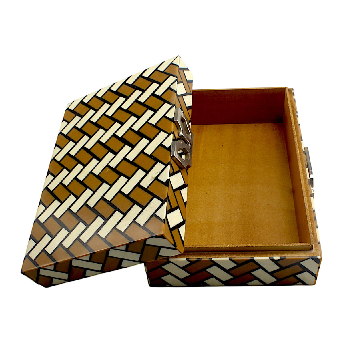 Handmade White & Brown Resin Trinket Box – Rectangular with Zig-Zag Pattern, Stylish Storage Solution