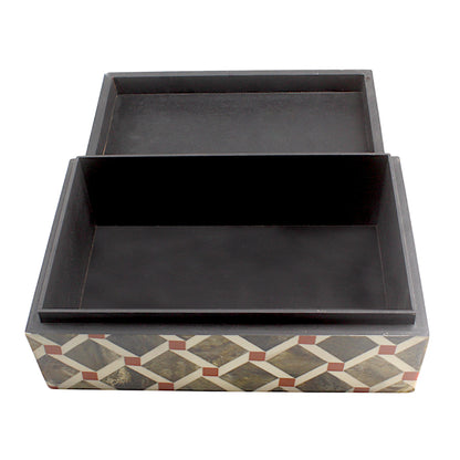 Handmade White & Brown Resin Trinket Box – Rectangular with Zig-Zag Pattern, Stylish Storage Solution