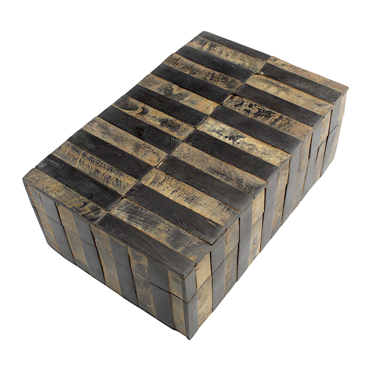 Handmade Black & Brown Striped Bone and Wood Trinket Box – Rectangular with Elegant Stripes, Premium Storage Solution