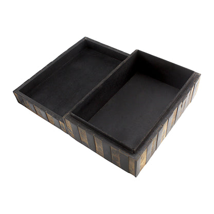 Handmade Black & Brown Striped Bone and Wood Trinket Box – Rectangular with Elegant Stripes, Premium Storage Solution