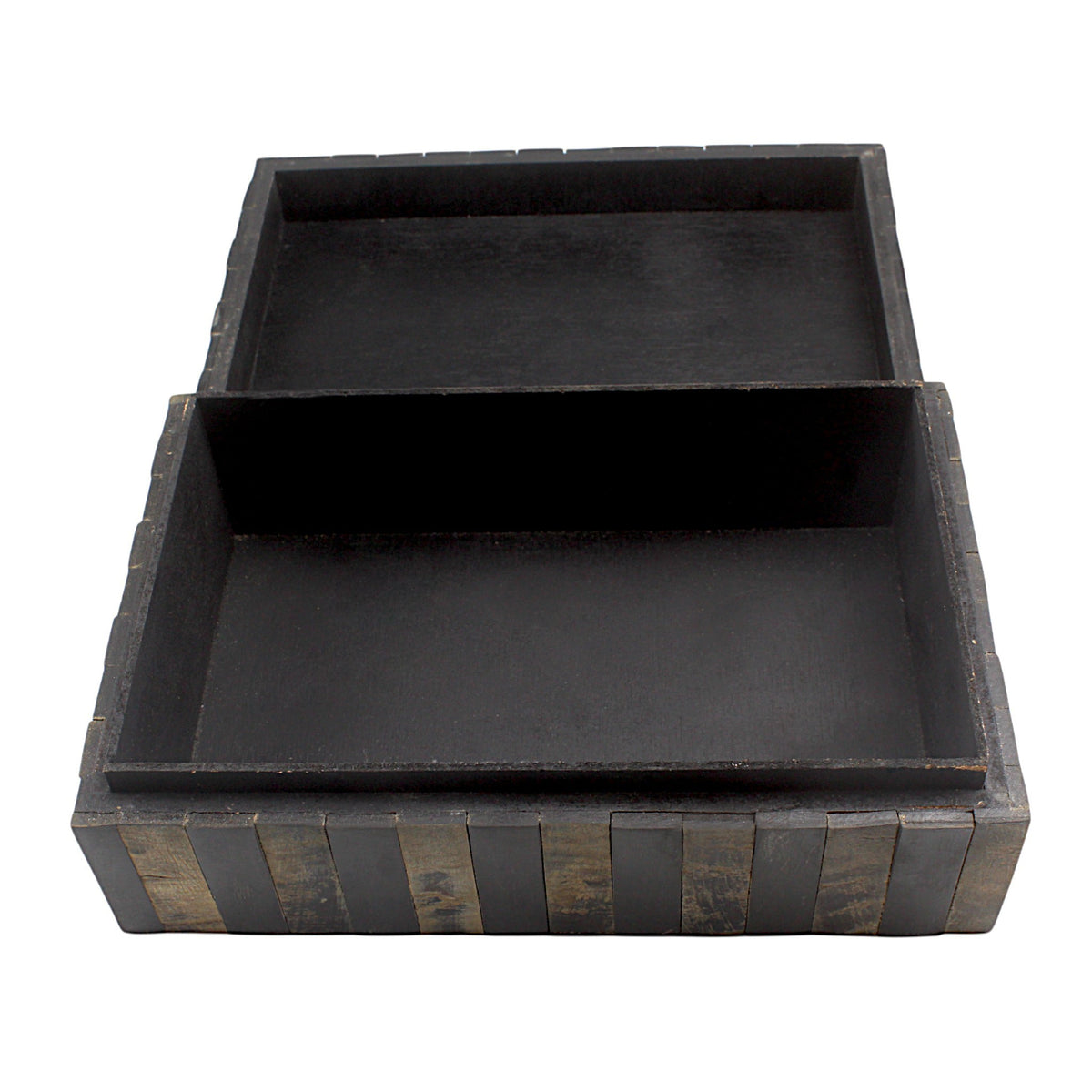 Handmade Black & Brown Striped Bone and Wood Trinket Box – Rectangular with Elegant Stripes, Premium Storage Solution