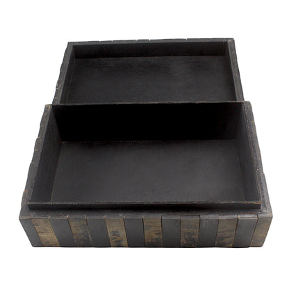 Handmade Black & Brown Striped Bone and Wood Trinket Box – Rectangular with Elegant Stripes, Premium Storage Solution