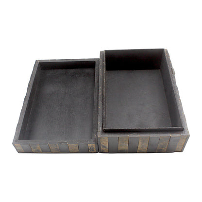 Handmade Black & Brown Striped Bone and Wood Trinket Box – Rectangular with Elegant Stripes, Premium Storage Solution