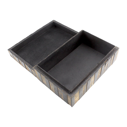 Handmade Black & Brown Striped Bone and Wood Trinket Box – Rectangular with Elegant Stripes, Premium Storage Solution