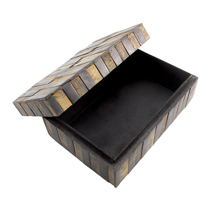 Handmade Black & Brown Striped Bone and Wood Trinket Box – Rectangular with Elegant Stripes, Premium Storage Solution