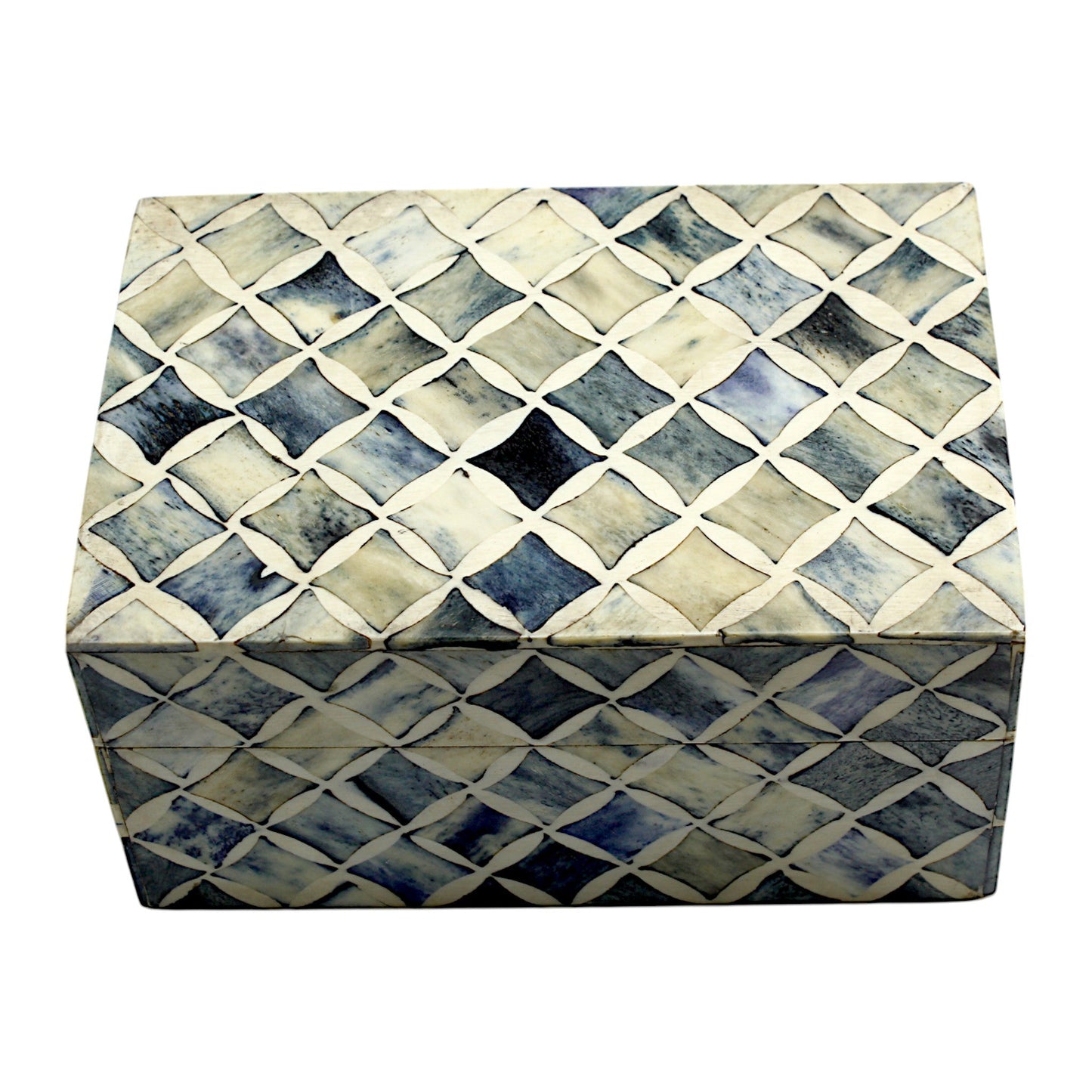 Handmade White Mix Bone Trinket Box – Rectangular with Criss-Cross Design, Elegant and Stylish Storage Solution