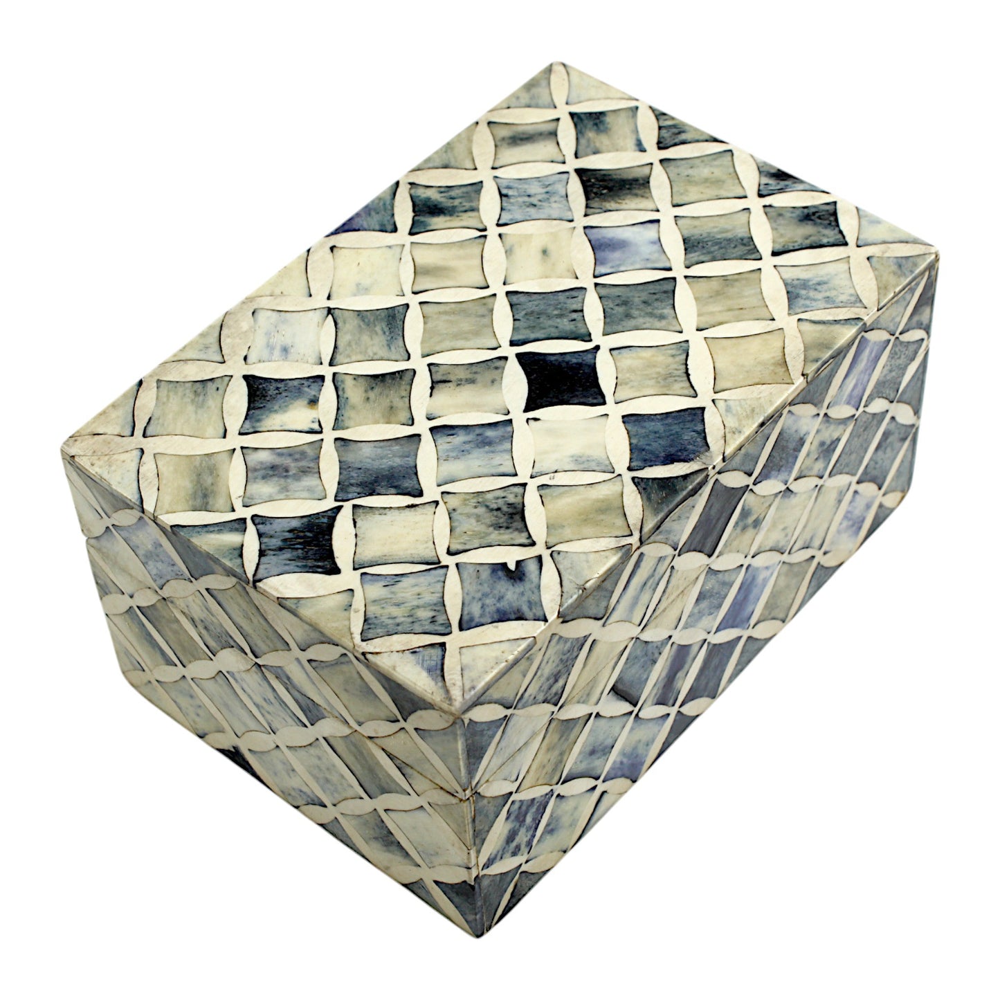 Handmade White Mix Bone Trinket Box – Rectangular with Criss-Cross Design, Elegant and Stylish Storage Solution