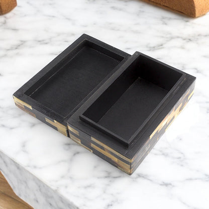 Handmade Black & Brown Horn Trinket Box – Rectangular with Contemporary Design, Elegant Storage Solution