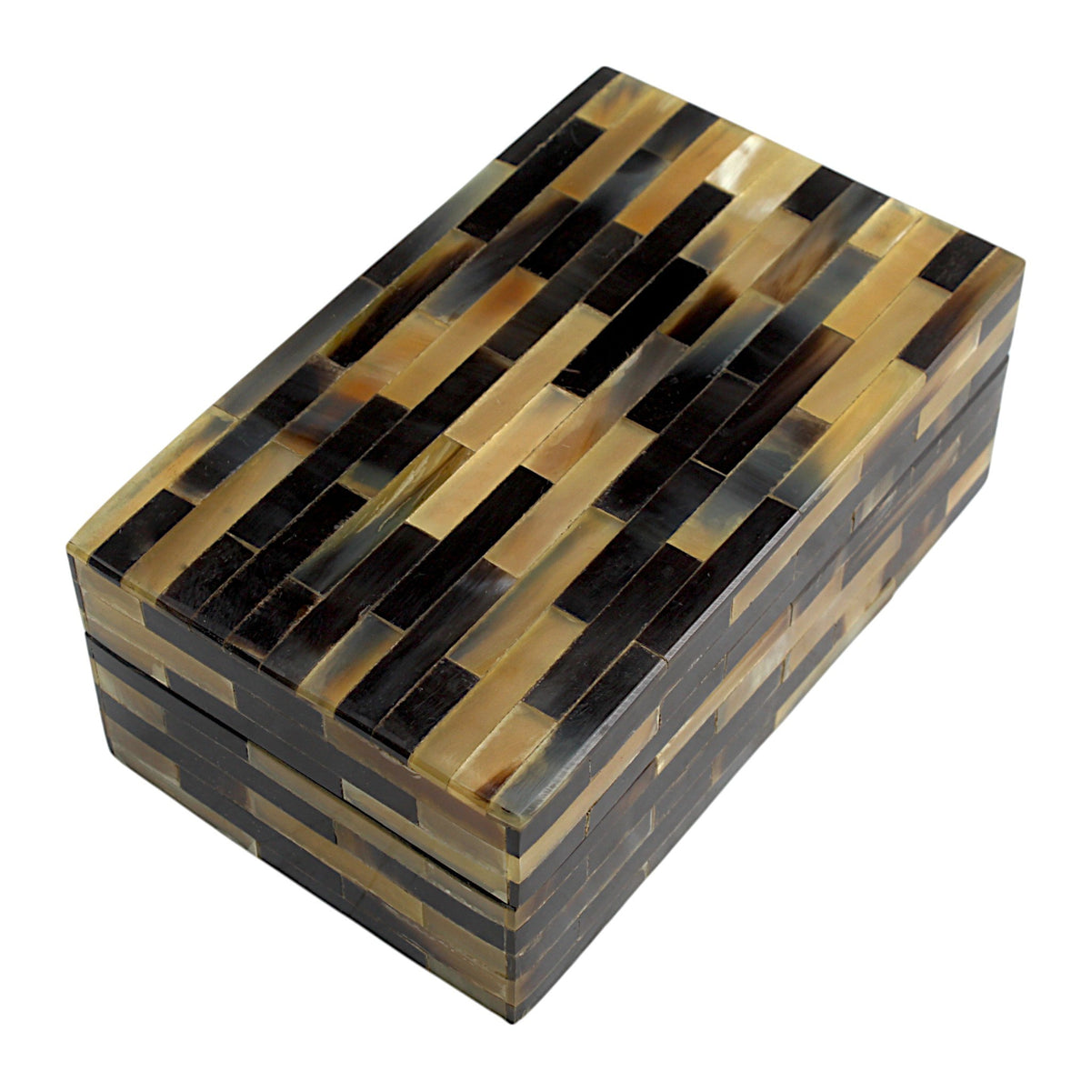 Handmade Black & Brown Horn Trinket Box – Rectangular with Contemporary Design, Elegant Storage Solution