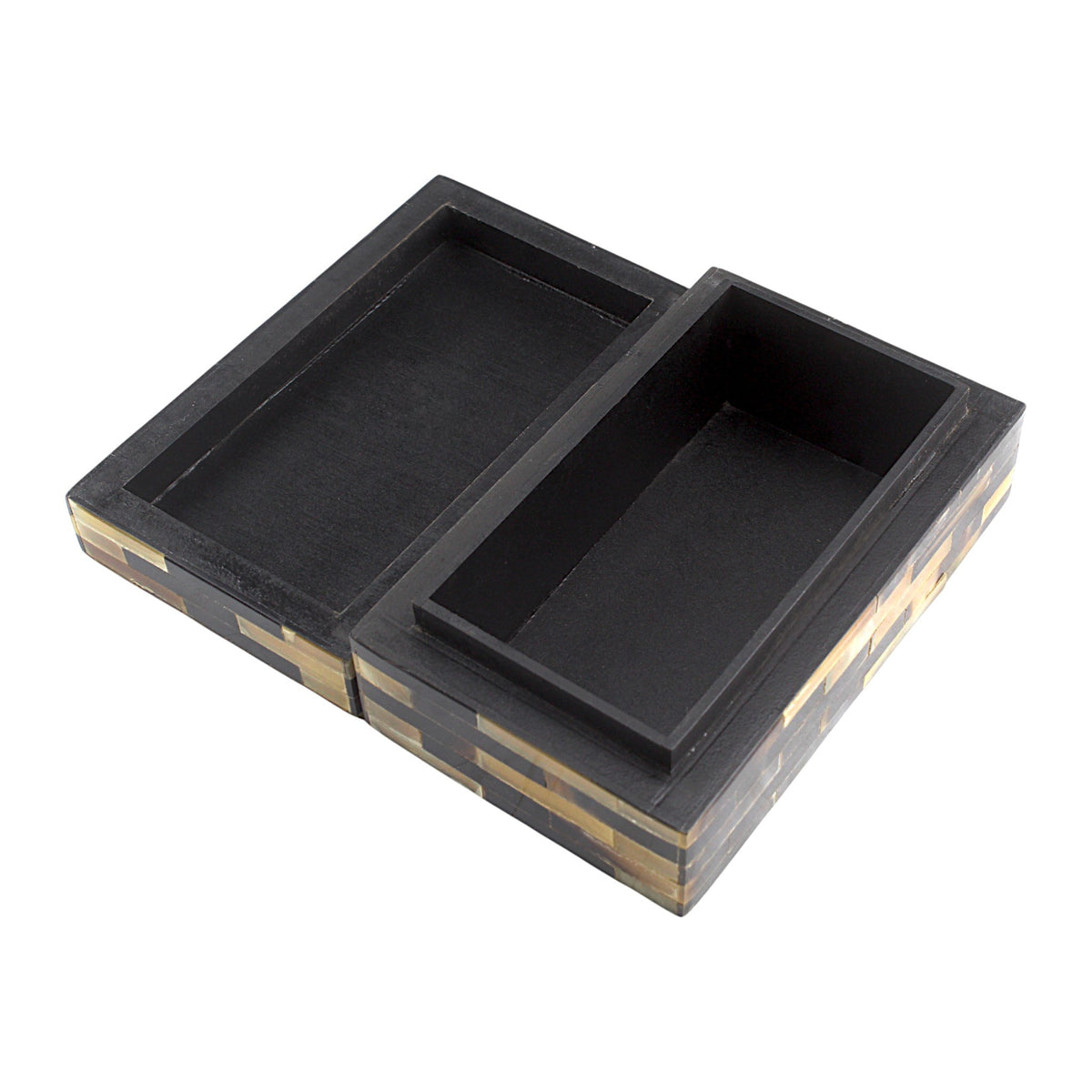 Handmade Black & Brown Horn Trinket Box – Rectangular with Contemporary Design, Elegant Storage Solution