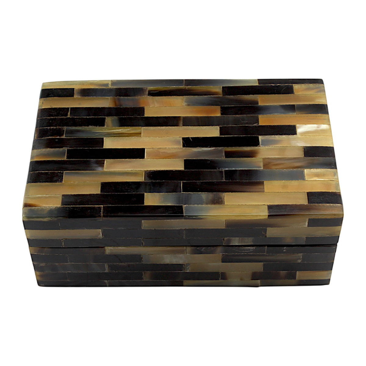 Handmade Black & Brown Horn Trinket Box – Rectangular with Contemporary Design, Elegant Storage Solution