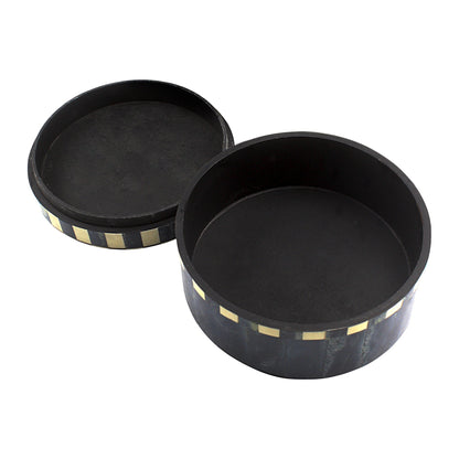 Handmade Black & White Mix Bone Trinket Box – Round with Contemporary Design, Elegant and Chic Storage