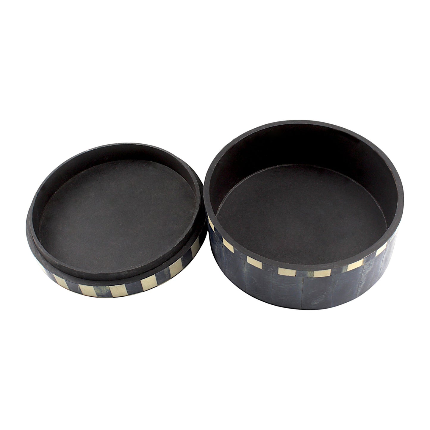 Handmade Black & White Mix Bone Trinket Box – Round with Contemporary Design, Elegant and Chic Storage