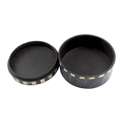 Handmade Black & White Mix Bone Trinket Box – Round with Contemporary Design, Elegant and Chic Storage