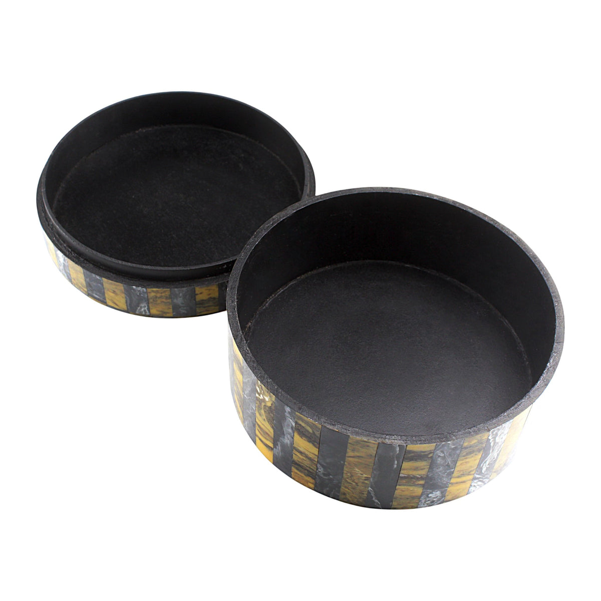 Handmade Black & Brown Bone Trinket Box – Round with Star Contemporary Design, Elegant Storage Solution