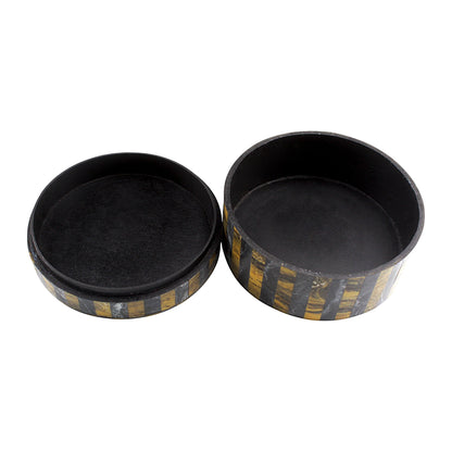 Handmade Black & Brown Bone Trinket Box – Round with Star Contemporary Design, Elegant Storage Solution