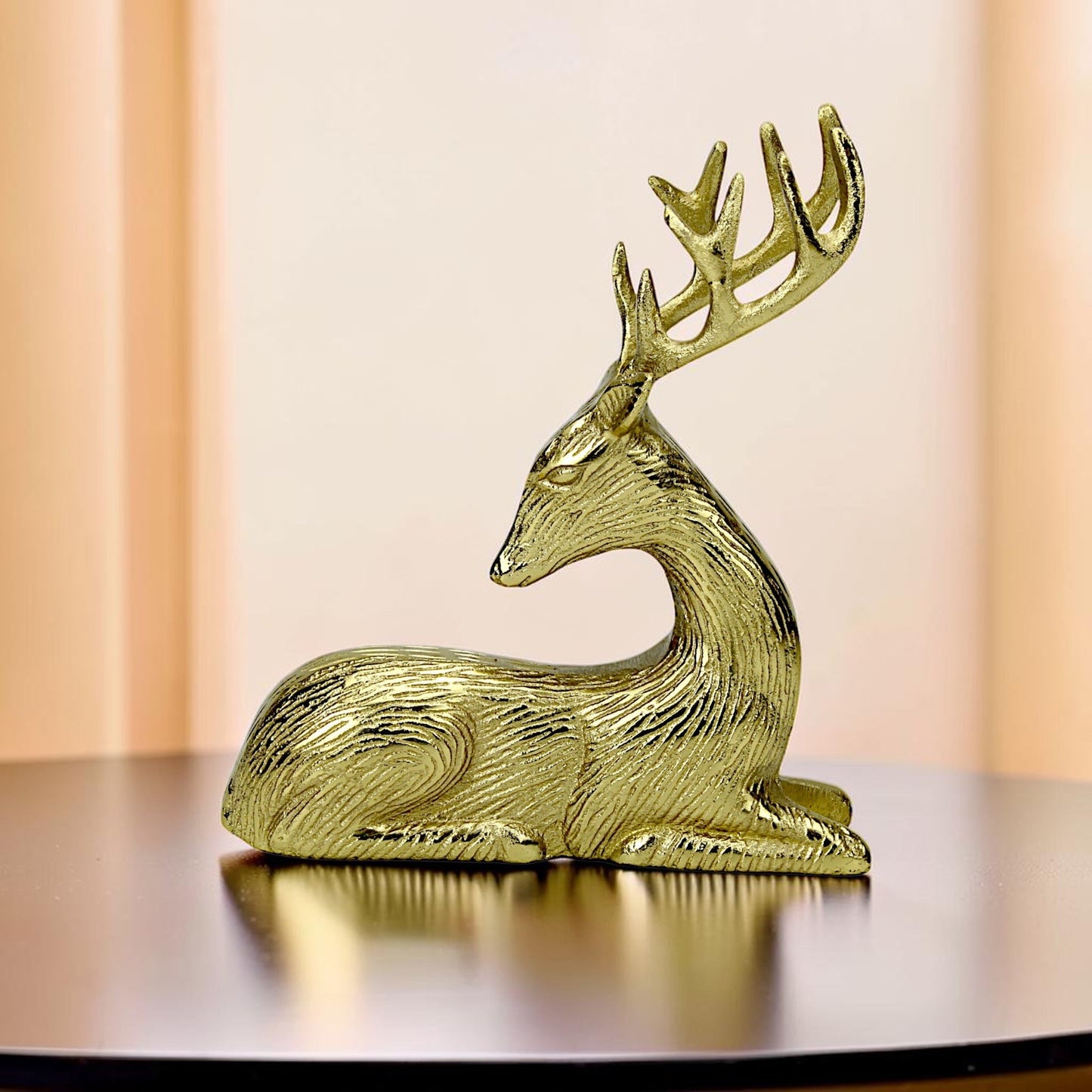 Golden Aluminum Handcrafted Sitting Deer – Elegant Christmas & Holiday Decor | Hind Decor