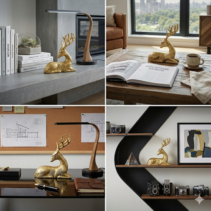 Golden Aluminum Handcrafted Sitting Deer – Elegant Christmas & Holiday Decor | Hind Decor