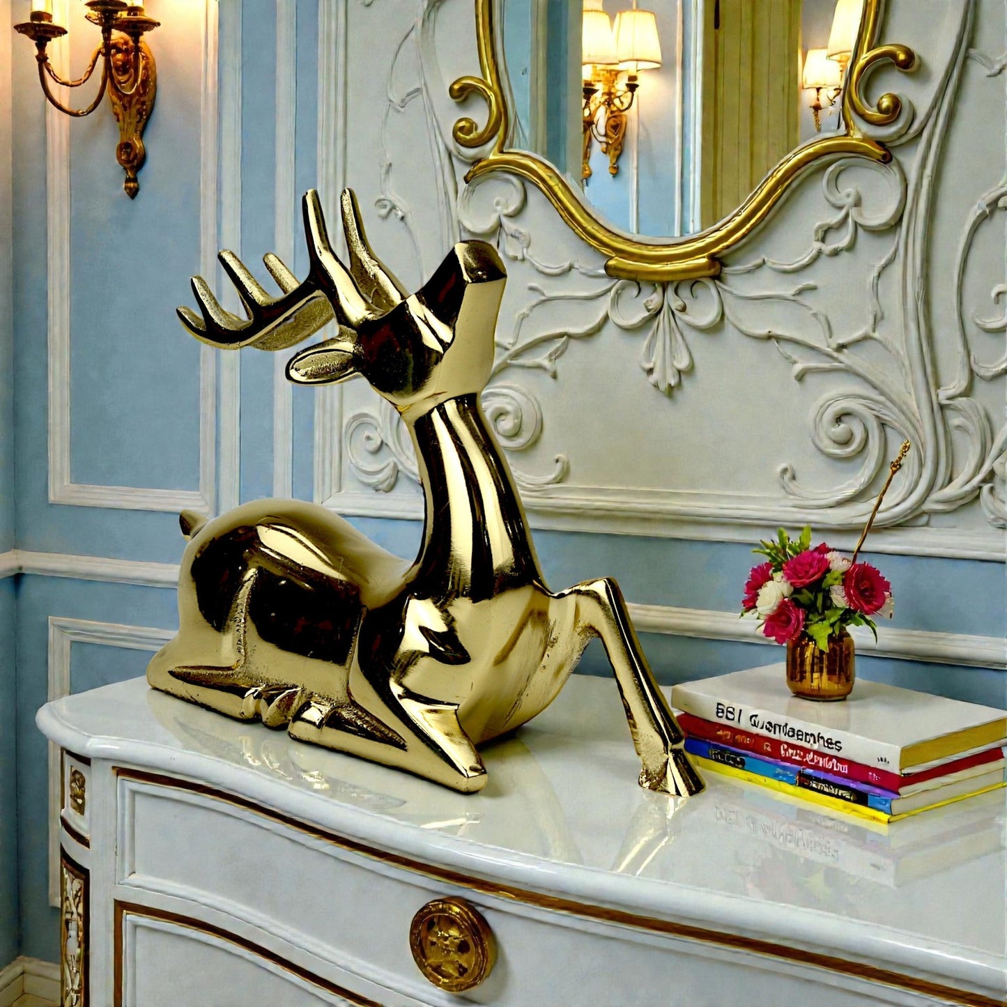Golden Aluminum Handcrafted Sitting Deer – Elegant Christmas & Holiday Decor | Hind Decor