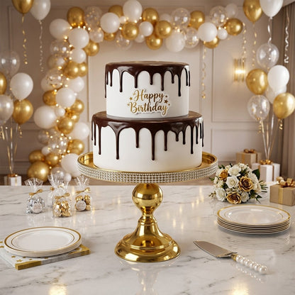 Golden Handcrafted Mosaic Finish Aluminum Cake Stand – Elegant Dessert Display for Holidays | Hind Decor