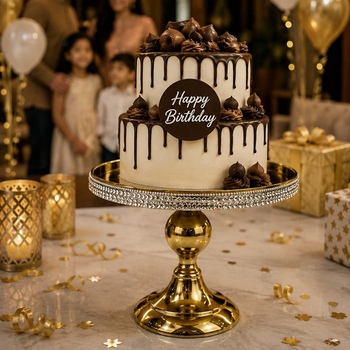 Golden Handcrafted Mosaic Finish Aluminum Cake Stand – Elegant Dessert Display for Holidays | Hind Decor