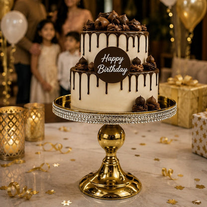 Golden Handcrafted Mosaic Finish Aluminum Cake Stand – Elegant Dessert Display for Holidays | Hind Decor