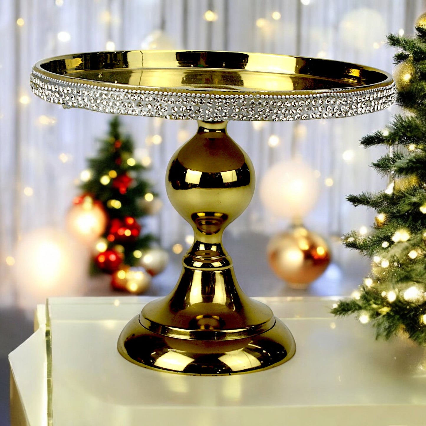 Golden Handcrafted Mosaic Finish Aluminum Cake Stand – Elegant Dessert Display for Holidays | Hind Decor