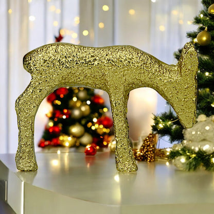 Golden Matty Finish Aluminum Handcrafted Christmas Minimalistic Standing Deer – Elegant Holiday Decor | Hind Decor