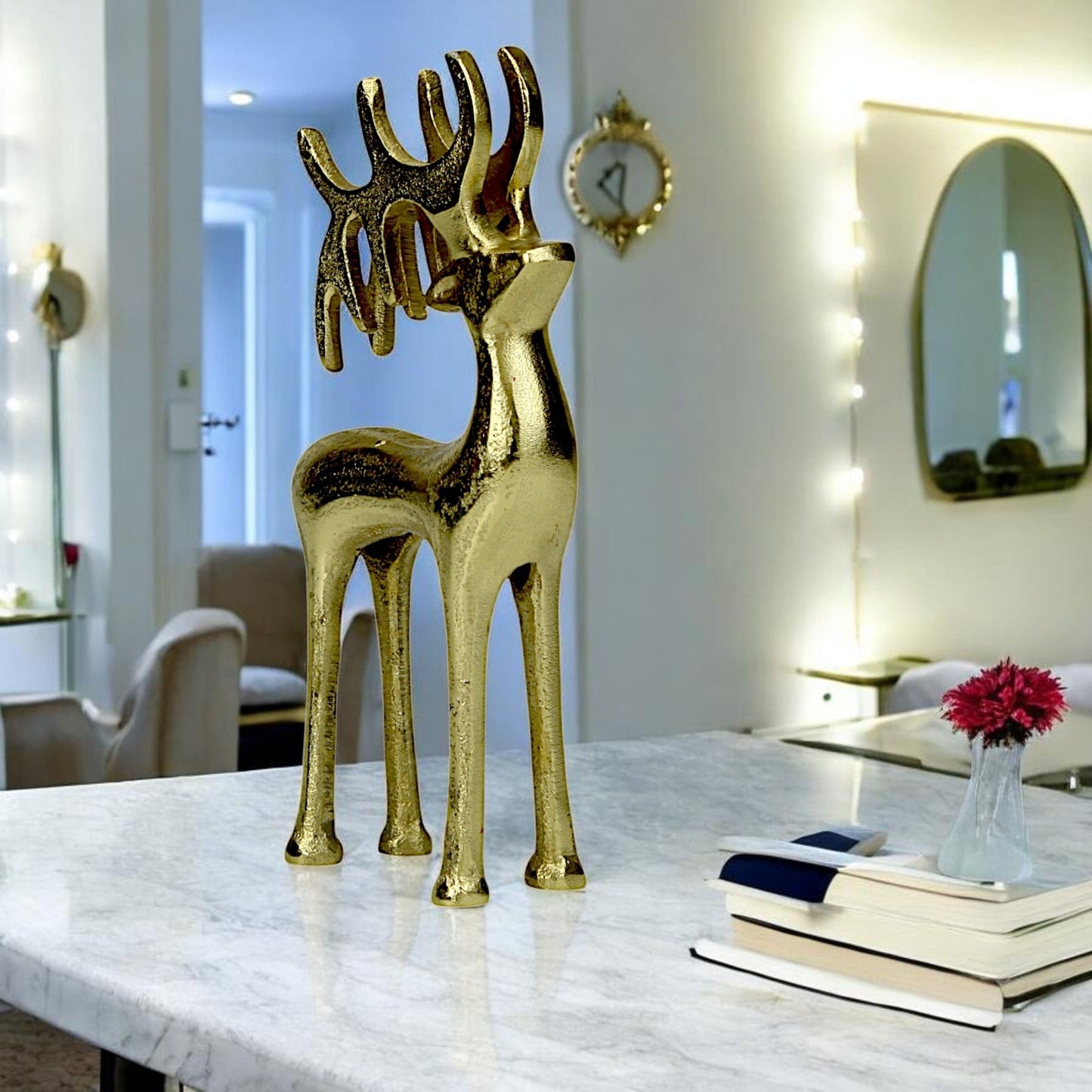Golden Aluminum Handcrafted Christmas Minimalistic Standing Deer – Elegant Holiday Decor | Hind Decor