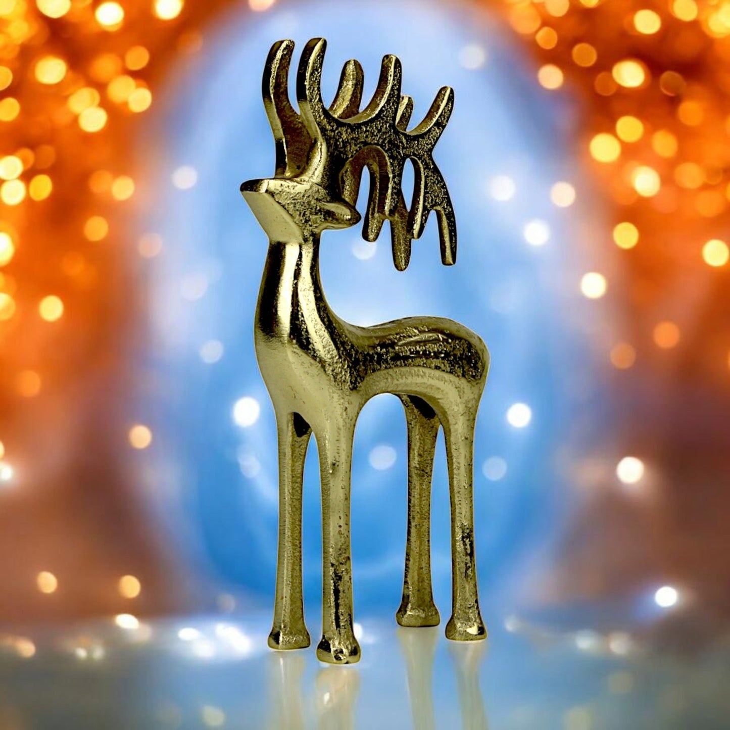 Golden Aluminum Handcrafted Christmas Minimalistic Standing Deer – Elegant Holiday Decor | Hind Decor