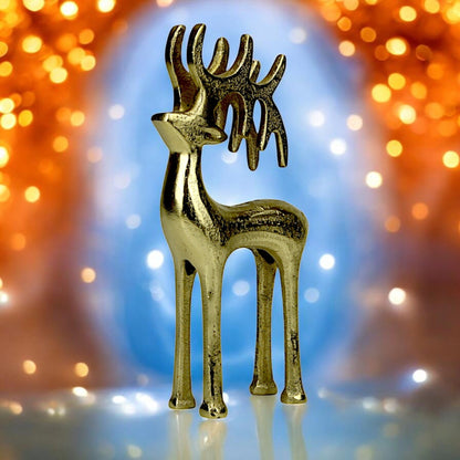 Golden Aluminum Handcrafted Christmas Minimalistic Standing Deer – Elegant Holiday Decor | Hind Decor