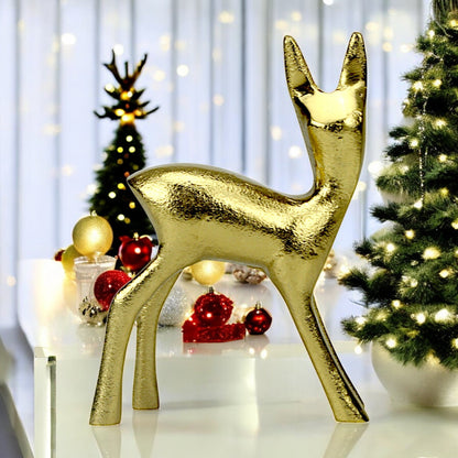 Golden Aluminum Handcrafted Christmas Minimalistic Standing Deer – Elegant Holiday Decor | Hind Decor
