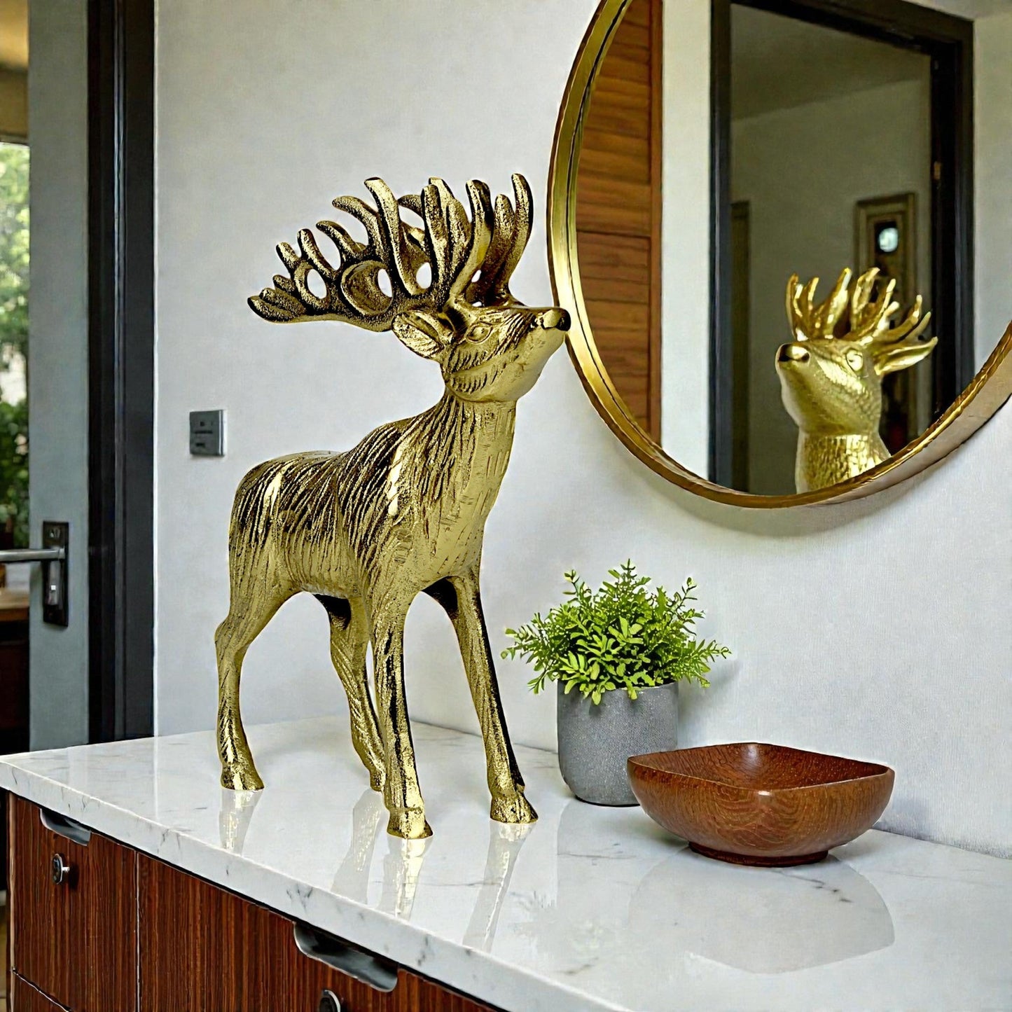 Golden Handcrafted Aluminum Christmas Reindeer – Elegant Holiday Decor | Hind Decor
