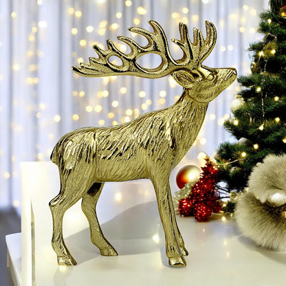 Golden Handcrafted Aluminum Christmas Reindeer – Elegant Holiday Decor | Hind Decor