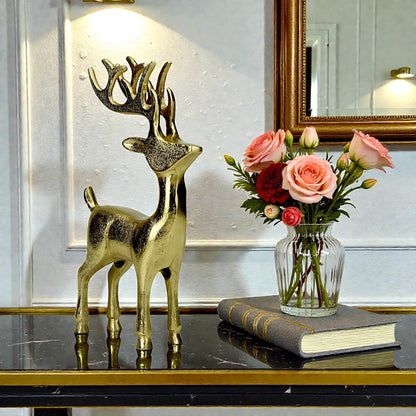 Golden Aluminum Handcrafted Christmas Minimalistic Standing Deer – Elegant Holiday Decor | Hind Decor