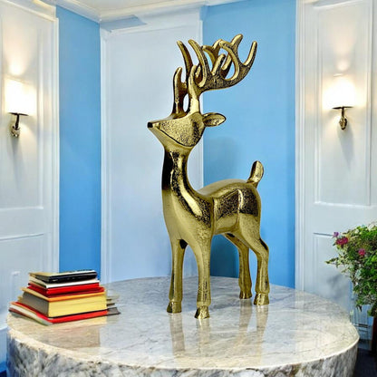 Golden Aluminum Handcrafted Christmas Minimalistic Standing Deer – Elegant Holiday Decor | Hind Decor