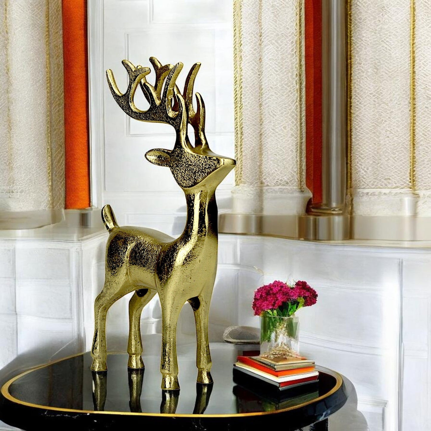 Golden Aluminum Handcrafted Christmas Minimalistic Standing Deer – Elegant Holiday Decor | Hind Decor