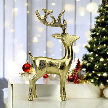 Golden Aluminum Handcrafted Christmas Minimalistic Standing Deer – Elegant Holiday Decor | Hind Decor