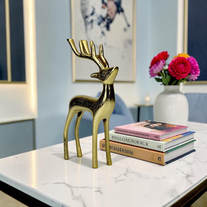 Golden Aluminum Handcrafted Christmas Minimalistic Standing Deer – Elegant Holiday Decor | Hind Decor