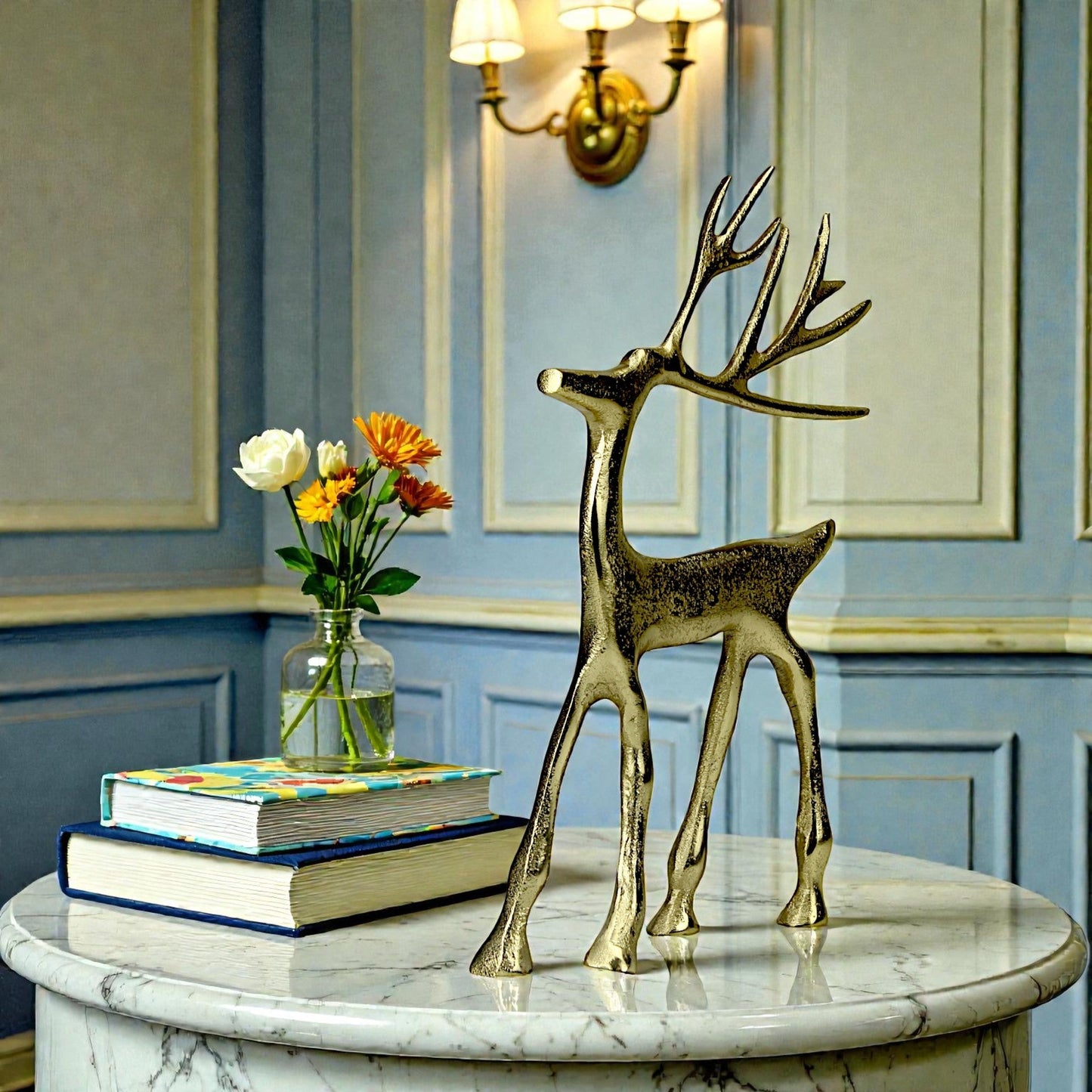 Golden Aluminum Handcrafted Christmas Minimalistic Standing Deer – Elegant Holiday Decor | Hind Decor