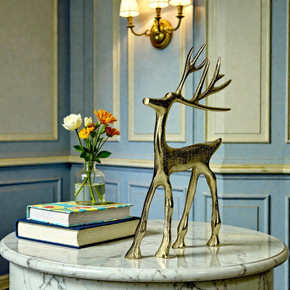 Golden Aluminum Handcrafted Christmas Minimalistic Standing Deer – Elegant Holiday Decor | Hind Decor