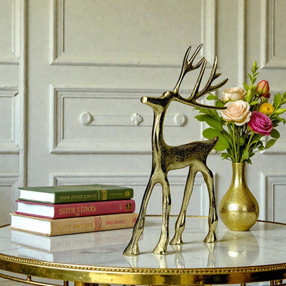 Golden Aluminum Handcrafted Christmas Minimalistic Standing Deer – Elegant Holiday Decor | Hind Decor