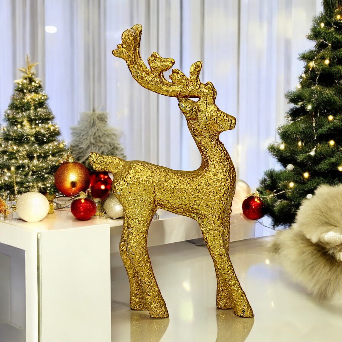 Golden Handcrafted Matte Finish Aluminum Christmas Deer – Elegant Holiday Decor | Hind Decor