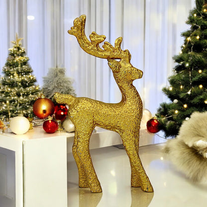 Golden Handcrafted Matte Finish Aluminum Christmas Deer – Elegant Holiday Decor | Hind Decor