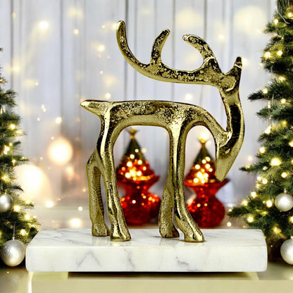 Golden Aluminum Christmas Decorative minimalitic Standing rain Deer on marvel base